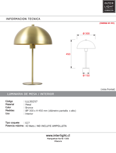 Lámpara sobremesa metal bronce Ø30x46 E27