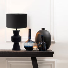 Cargar imagen en el visor de la galería, Lámpara sobremesa madera negro pantalla tela Ø20x60 cm E27 - LLLS0274
