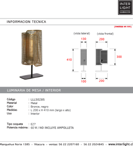 Lámpara sobremsa metal bronce negro 20x13x41 cm E27 - LLLS0285