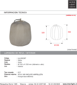 Lámpara sobremesa vidrio visón Ø33x35 cm E27 - LLLS0287