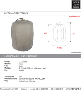 Lámpara sobremesa vidrio visón Ø33x44 cm E27 - LLLS0288