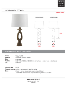 Lámpara sobremesa madera Ø11x9x45cm cm E27 - LLLS0290