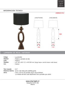 Lámpara sobremesa madera  Ø14x58cm cm E27 - LLLS0292