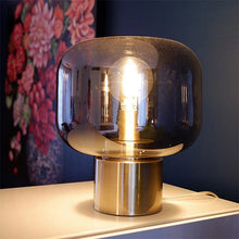 Cargar imagen en el visor de la galería, Lámpara sobremesa metal bronce vidrio humo Ø29.5x35,5 cm E27 -LLLS0296
