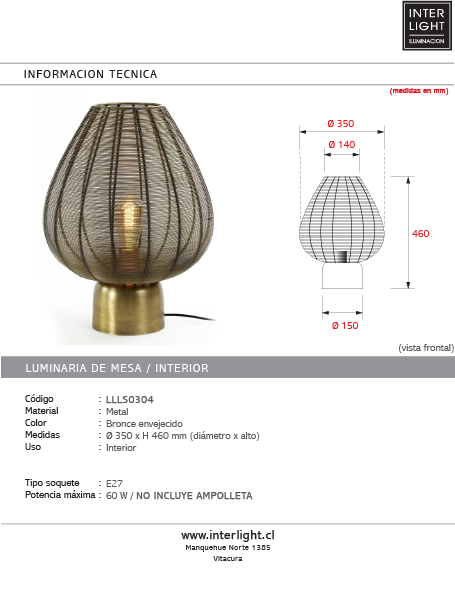 Lámpara sobremesa metal bronce envejecido Ø35x46 cm E27 - LLLS0304