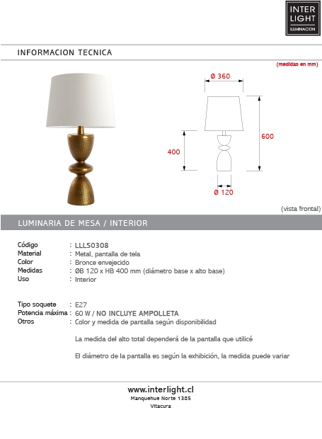 Lámpara sobremesa metal bronce envejecido Ø12x40 cm E27 - LLLS0308