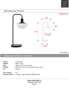 Lámpara sobremsa metal negro vidrio transparente 30x20x61 cm E27 - LLLS0329