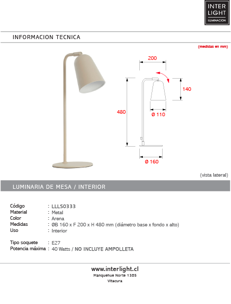 Lámpara sobremesa metal negro Ø16x48 cm E27 - LLLS0333
