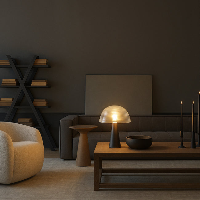 Lámpara sobremesa metal negro vidrio transparente Ø30x43 E27 - LLLS0334