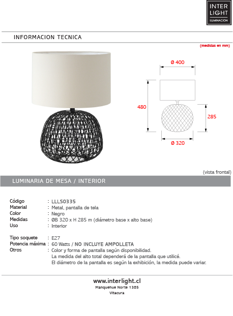 Lámpara sobremesa metal negro Ø32x28,5cm E27 - LLLS0335