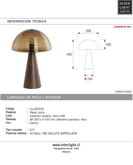 Lámpara sobremesa metal imitación madera vidrio café Ø30x43 E27 - LLLS0345