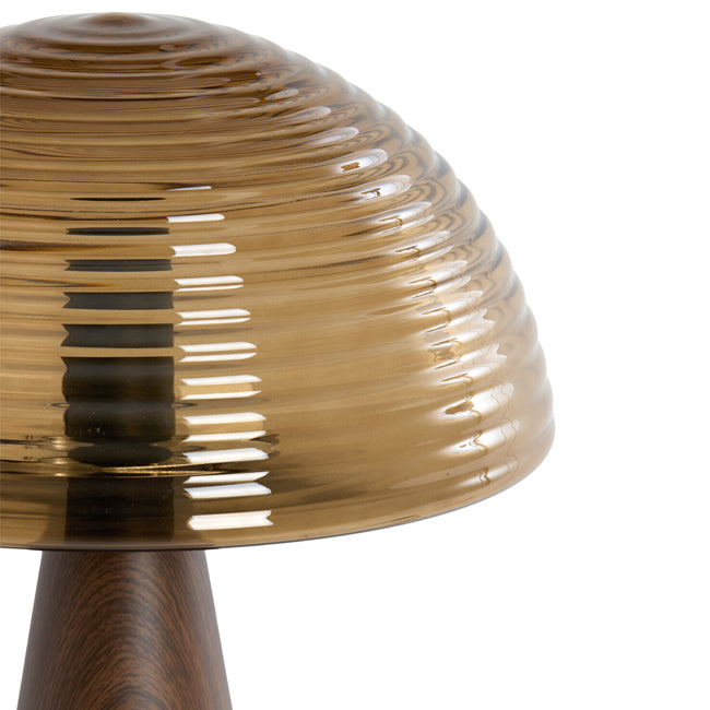 Lámpara sobremesa metal imitación madera vidrio café Ø30x43 E27 - LLLS0345