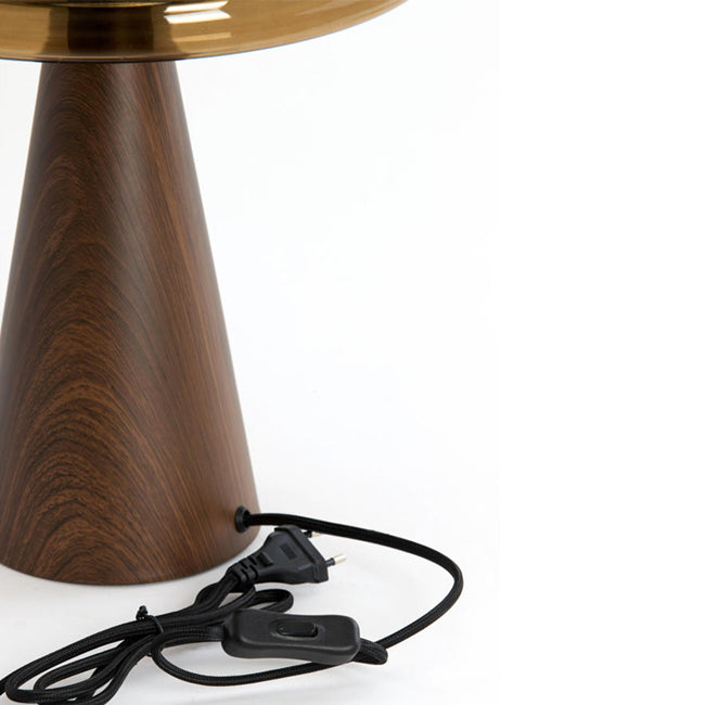Lámpara sobremesa metal imitación madera vidrio café Ø30x43 E27 - LLLS0345