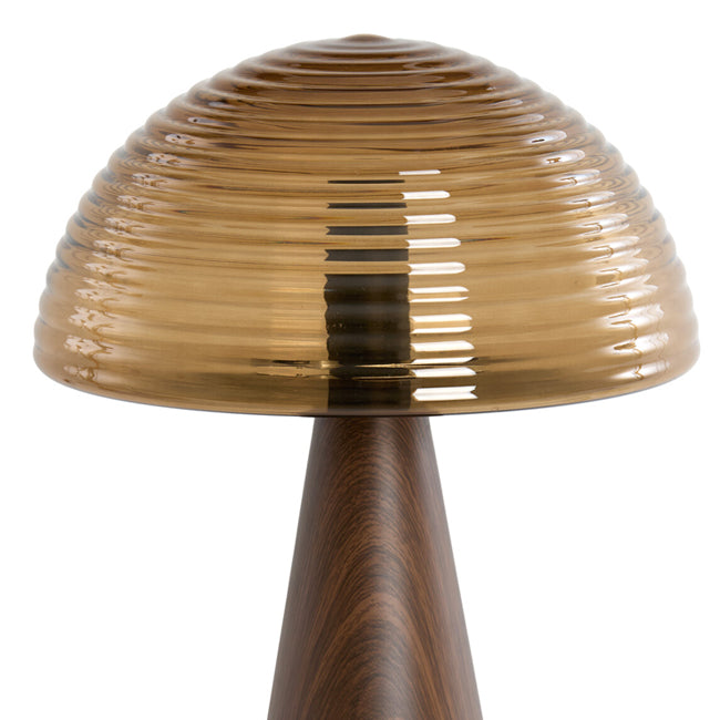 Lámpara sobremesa metal imitación madera vidrio café Ø30x43 E27 - LLLS0345