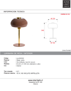 Lámpara de mesa vidrio marrón oscuro metal oro brillante Ø22x34 cm E27 - LLLS0356