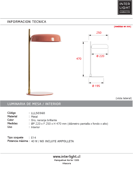 Lámpara de mesa metal oro naranja brillante Ø22x47 cm  E14 - LLLS0360
