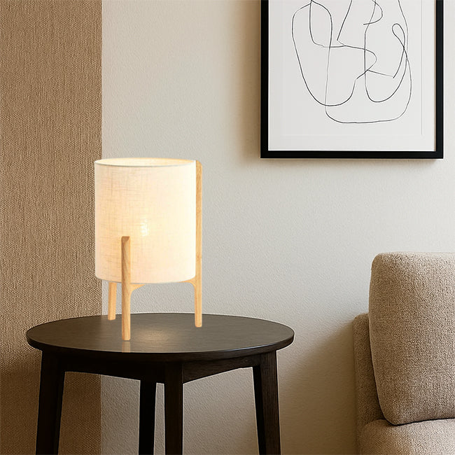 Lámpara de mesa madera natural lino blanco Ø28x44 cm - LLLS0365