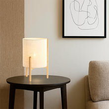 Cargar imagen en el visor de la galería, Lámpara de mesa madera natural lino blanco Ø28x44 cm - LLLS0365
