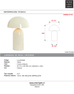 Lámpara de mesa Ø31x48 cm crema brillante - LLLS0366