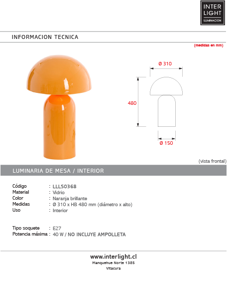 Lámpara sobremesa Ø31x48 cm naranja brillante - LLLS0368