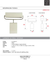 Cargar imagen en el visor de la galería, Lámpara de mesa metal crema níquel satinado 35x15,5x38 cm  2 luces E27 - LLLS0371
