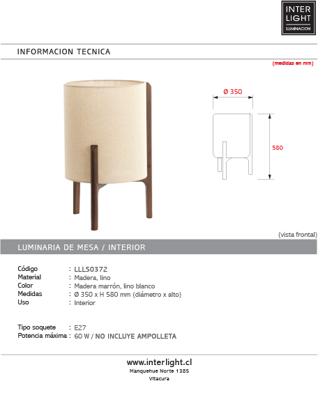 Lámpara de mesa Ø35x58 cm marrón oscuro+lino natural - LLLS0372