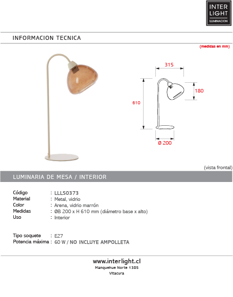 Lámpara de mesa metal arena vidrio marrón Ø20x61 cm  E27 - LLLS0373