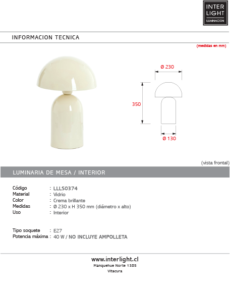 Lámpara de mesa metal  crema brillante  Ø23x35 cm E27 - LLLS0374