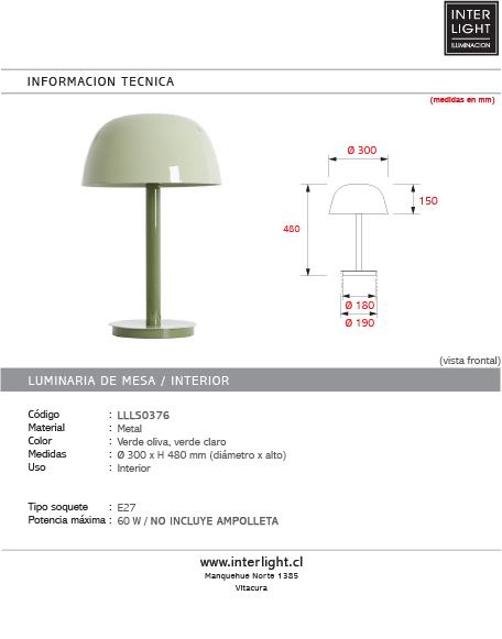 Lámpara de mesa metal verde oliva verde claro Ø30x48 cm  E27 - LLLS0376