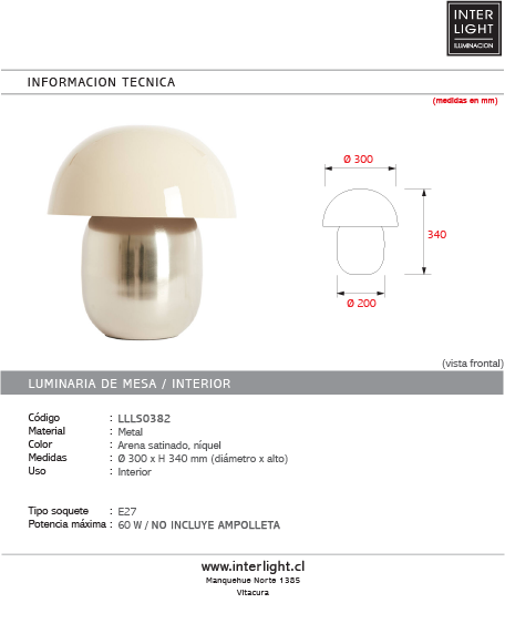 Lámpara de mesa metal arena satinado+níquel Ø30x34 cm E27 - LLLS0382