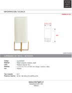 Lámpara de mesa imitacion madera natural lino crema 21,5x21,5x50,5 cm E27  - LLLS0383