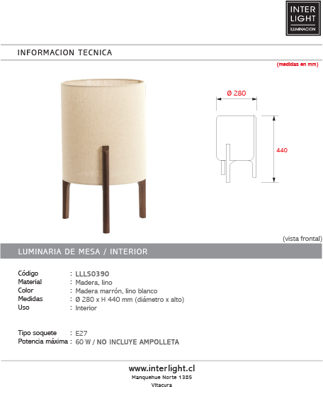 Lámpara de mesa lino natural madera marrón oscuro Ø28x44 cm E27- LLLS0390