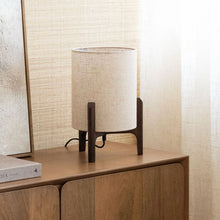 Cargar imagen en el visor de la galería, Lámpara de mesa lino natural madera marrón oscuro Ø28x44 cm E27- LLLS0390
