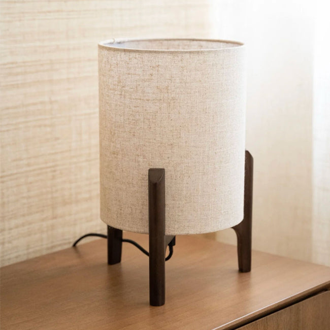 Lámpara de mesa lino natural madera marrón oscuro Ø28x44 cm E27- LLLS0390