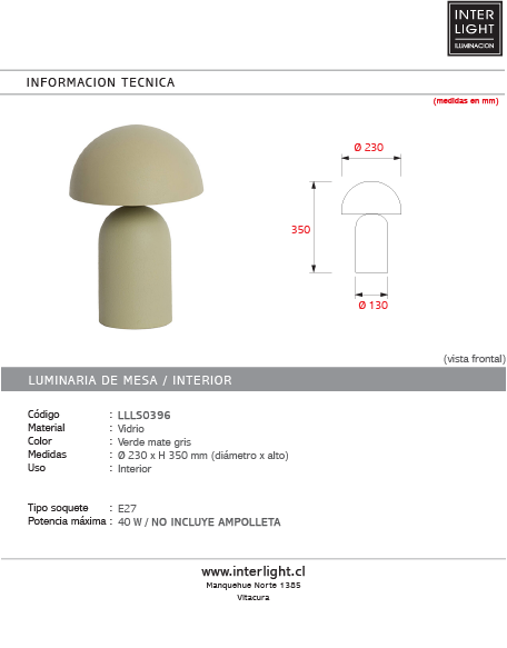 Lámpara de mesa metal verde mate gris Ø23x35 cm E27 - LLLS0396