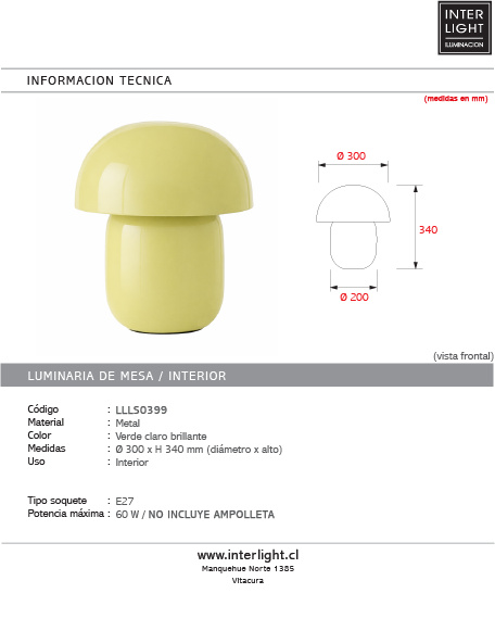 Lámpara de mesa meta verde claro brillante Ø30x34 cm E27 - LLLS0399