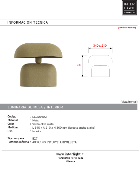 Lámpara de mesa verde oliva mate 34x21x30 cm  E27 - LLLS0402