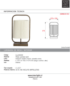 Lámpara de mesa metal marrón textil crema 22,5x15x37,5 cm E27 - LLLS0403