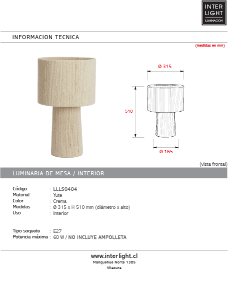 Lámpara de mesa yute crema Ø31,5x51 cm E27 - LLLS0404