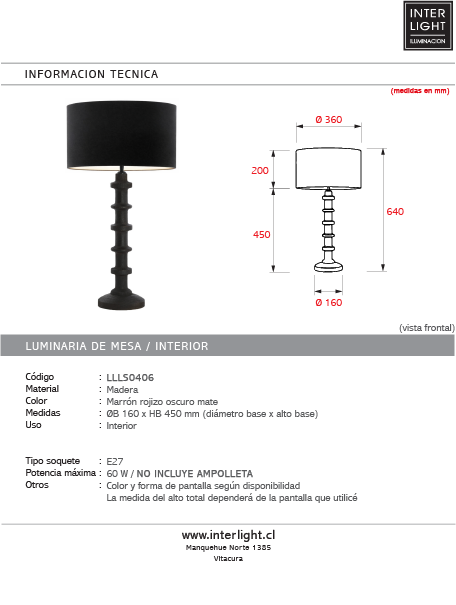 Sobremesa lámpara Ø16x45 cm madera marrón rojizo oscuro mate - LLLS0406