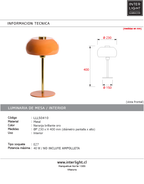 Lámpara de mesa metal naranja brillante oro Ø23x40 cm  E27- LLLS0410