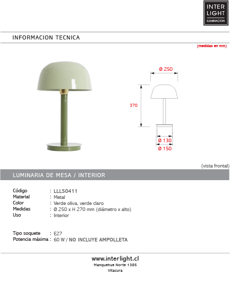Lámpara de mesa metal verde oliva verde claro Ø25x37 cm  E27 - LLLS0411
