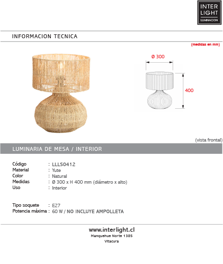 Lámpara sobremesa yute natural Ø30x40 cm E27- LLLS0412