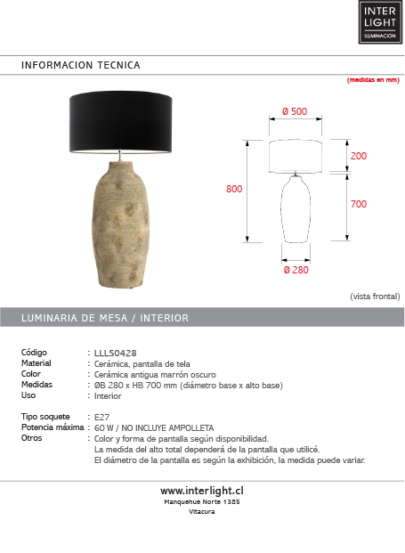 Lámpara de mesa cerámica antigua marrón oscuro Ø28x70 cm E27 - LLLS0413