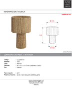 Lámpara de mesa yute marrón Ø31,5x51 cm E27 - LLLS0414