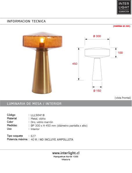 Lámpara de mesa Ø30x45 cm  vidrio marrón+oro - LLLS0418