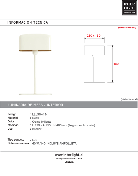 Lámpara de mesa 25x13x48 cm  crema brillante - LLLS0419