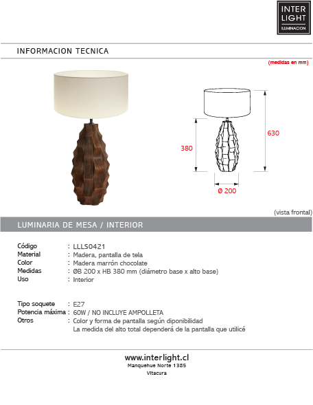 Lámpara de mesa marrón chocolate Ø20x38 cm E27 - LLLS0421