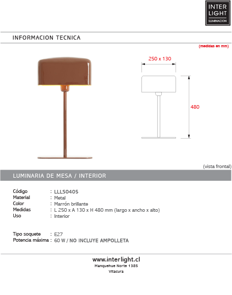 Lámpara de mesa metal marrón 25x13x48 cm E27 - LLLS0405