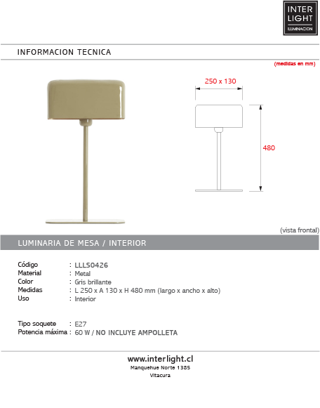 Lámpara de mesa metal taupe 25x13x48 cm E27 - LLLS0426